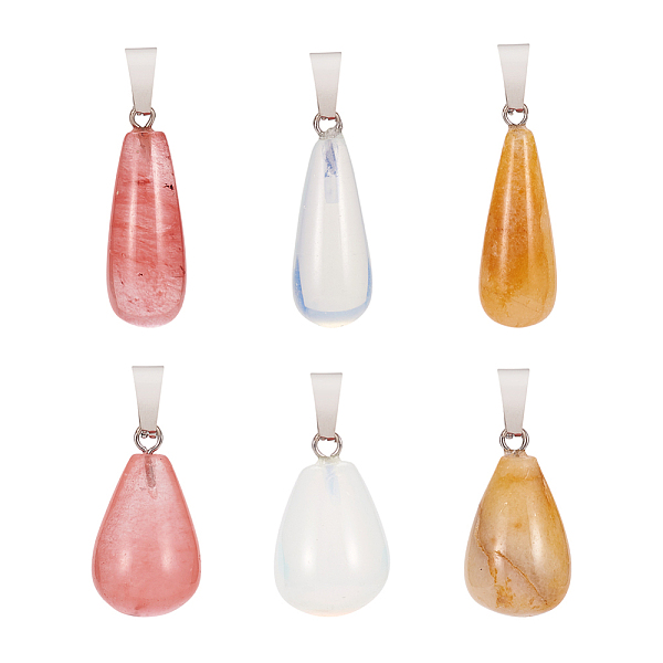 

PandaHall Fashewelry 12Pcs 6 Style Natural & Synthetic Gemstone Pendants, with Stainless Steel Findings, Teardrop, 21~30x10~14mm, Hole...