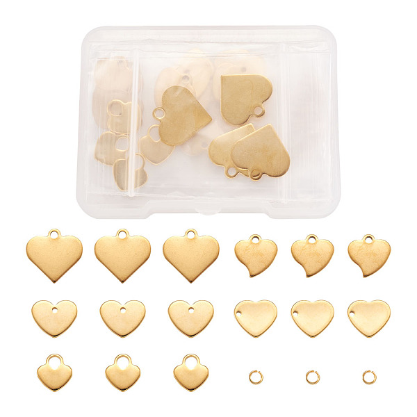 

PandaHall 304 Stainless Steel Charms, Stamping Blank Tag, with Jump Rings, Heart, Golden, 60pcs/box Stainless Steel Heart