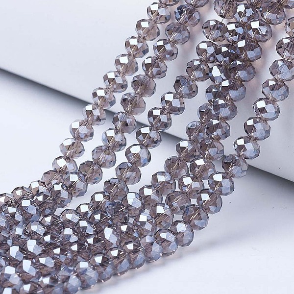 

PandaHall Electroplate Glass Beads Strands, Pearl Luster Plated, Faceted, Rondelle, Gray, 2.5x2mm, Hole: 0.4mm, about 150~155pcs/strand...