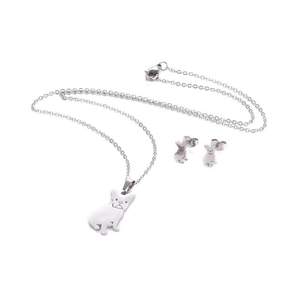

PandaHall 304 Stainless Steel Puppy Jewelry Sets, Cable Chains, Pendant Necklaces and Stud Earrings, with Ear Nuts/Earring Back, Chihuahua...