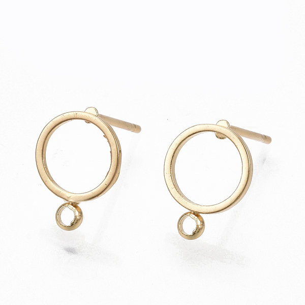 

PandaHall Brass Stud Earring Findings, with Loop, Ring, Real 18K Gold Plated, 12.5x10mm, Hole: 1.4mm, Pin: 0.7mm Brass Ring