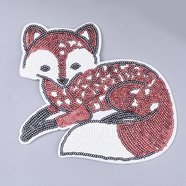 

PandaHall Computerized Embroidery Cloth Iron on/Sew on Patches, with Paillette/Sequins, Appliques, Costume Accessories, Fox, Red...
