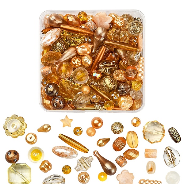 

PandaHall 100G Acrylic Beads, Mixed Shapes, Dark Goldenrod, 5.5~28x6~20x3~11mm, Hole: 1~5mm Acrylic Mixed Shapes