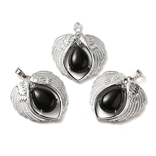 

PandaHall Natural Obsidian Teardrop Pendants, Wing Charms, with Rack Plating Platinum Plated Brass Findings, Lead Free & Cadmium Free...