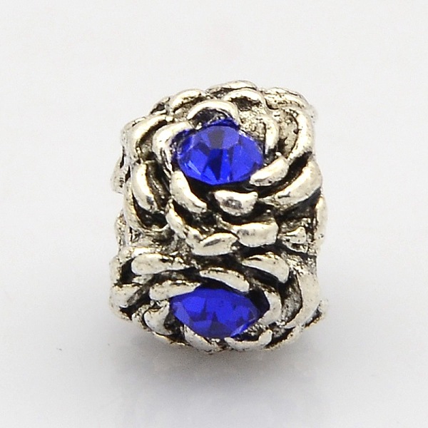 

PandaHall Rondelle Antique Silver Tone Alloy Rhinestone European Beads, Large Hole Beads, Sapphire, 12x9mm, Hole: 5mm Alloy+Rhinestone..., Blue