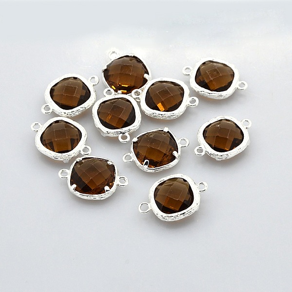 

PandaHall Nickel Free Silver Color Plated Brass Glass Links connectors, Square, Sienna, 18x13x5mm, Hole: 1mm Glass Square Brown