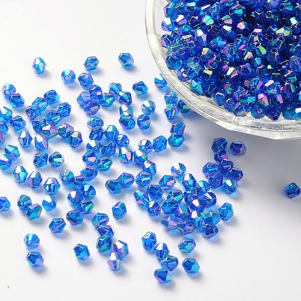 

PandaHall Bicone AB Color Plated Eco-Friendly Transparent Acrylic Beads, Blue, 4x4mm, Hole: 1mm, about 16600pcs/500g Acrylic Bicone Blue