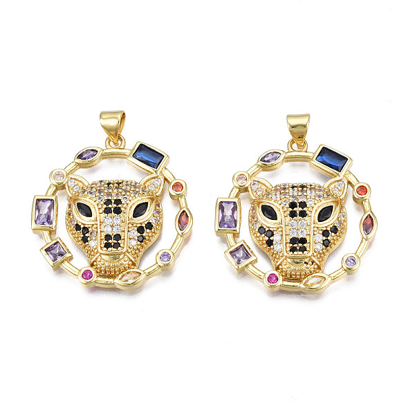 

PandaHall Brass Micro Pave Cubic Zirconia Pendants, with Brass Snap on Bails, Nickel Free, Real 18K Gold Plated, Ring with Leopard...