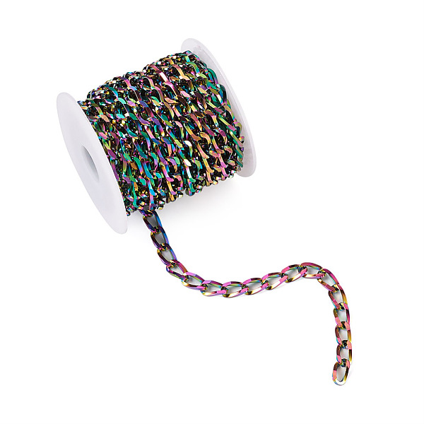 

PandaHall Vacuum Plating 304 Stainless Steel Twisted Chains, Curb Chains, Unwelded, with Spool, Rainbow Color, 10.8x5.7x2.5mm, 5m/roll 304...