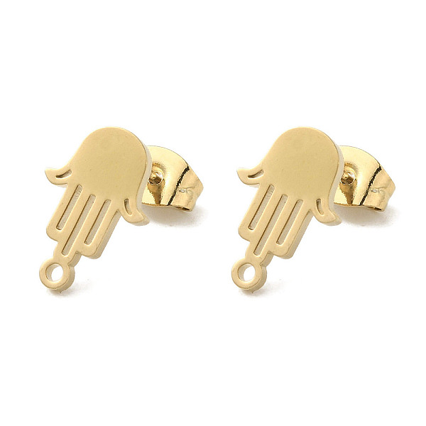 

PandaHall Ion Plating(IP) 304 Stainless Steel Studs Findings, Hamsa Hand, Golden, 12.5x8.5mm, Hole: 1.2mm, Pin: 11x0.7mm 304 Stainless Steel...