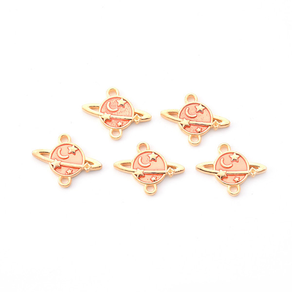 

PandaHall Alloy Enamel Links Connectors, Planet, Light Gold, Light Salmon, 15x19x3mm, Hole: 1.6mm Alloy+Enamel Planet
