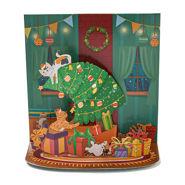 

PandaHall Square 3D Pop Up Paper Greeting Card, with Envelope, Christmas Day Invitation Card, Cat Shape, 110x110x4mm Paper Cat Shape