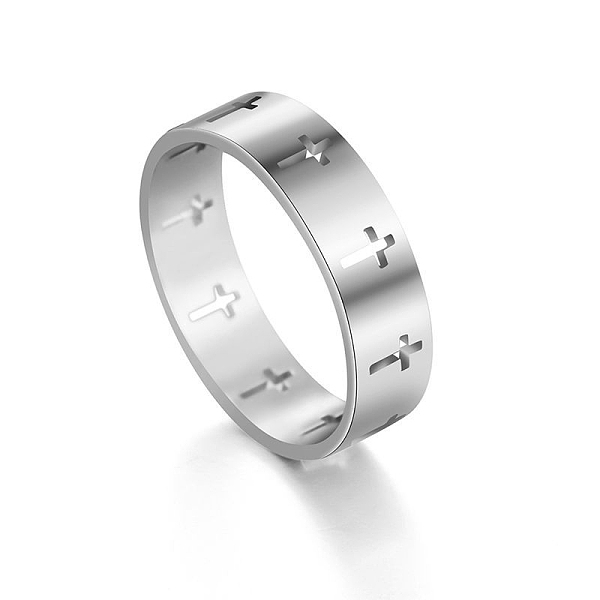

PandaHall Stainless Steel Cross Finger Ring, Hollow Ring for Men Women, Stainless Steel Color, US Size 12(21.4mm) Stainless Steel