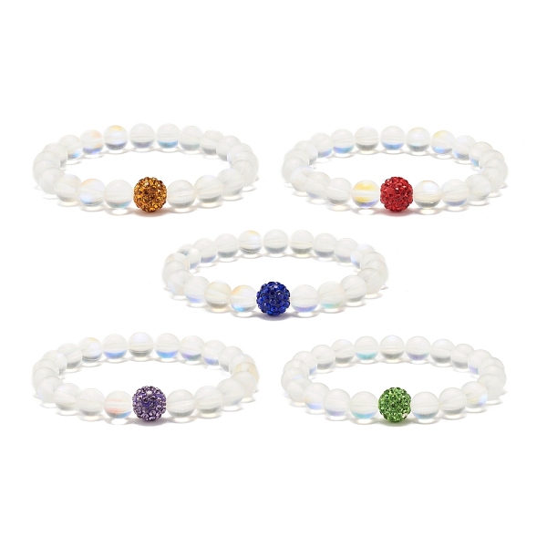 

PandaHall Synthetic Moonstone Round Beads Stretch Bracelet, Gemstone Jewelry with Rhinestone Beads for Women, Mixed Color, Inner Diameter..., Multicolor
