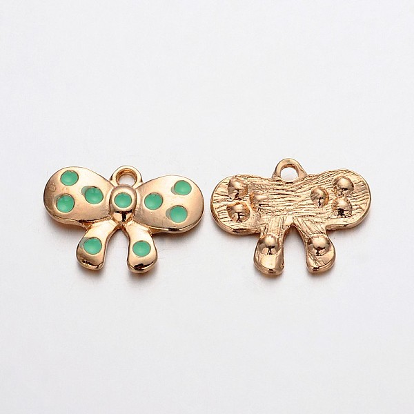 

PandaHall Light Gold Plated Alloy Enamel Bowknot Charms, Aquamarine, 15x21x3mm, Hole: 2mm Alloy+Enamel Bowknot Green