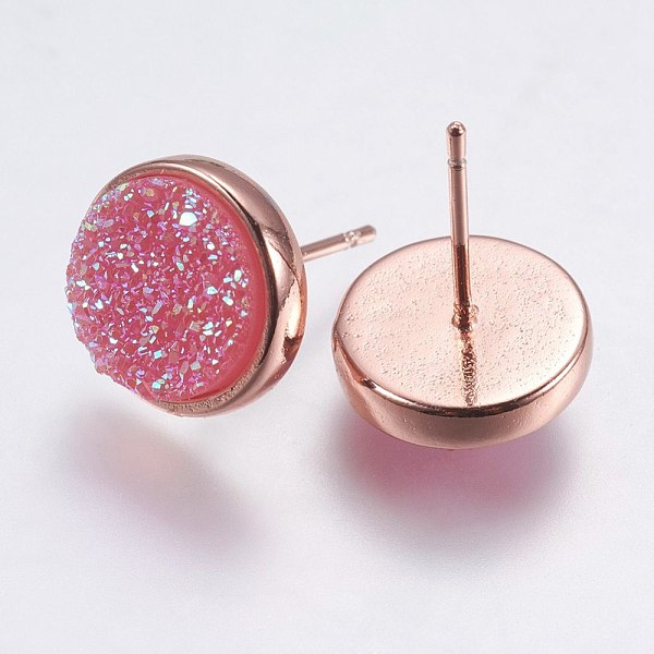 

PandaHall Druzy Resin Earrings, with Brass Finding, Flat Round, Hot Pink, 9.5x16~16.5mm, Pin: 0.8mm Resin Pink