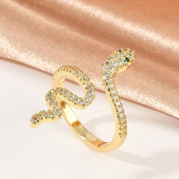 Snake Brass Micro Pave Clear Cubic Zirconia Open Cuff Rings for Women