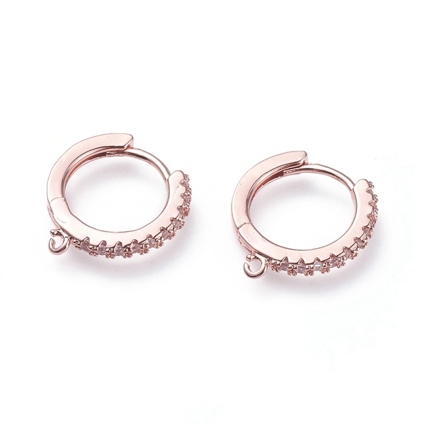 

PandaHall Brass Micro Pave Cubic Zirconia Huggie Hoop Earring Findings, with Horizontal Loops, Ring, Clear, Rose Gold, 15.5x14.5x2mm, Hole...