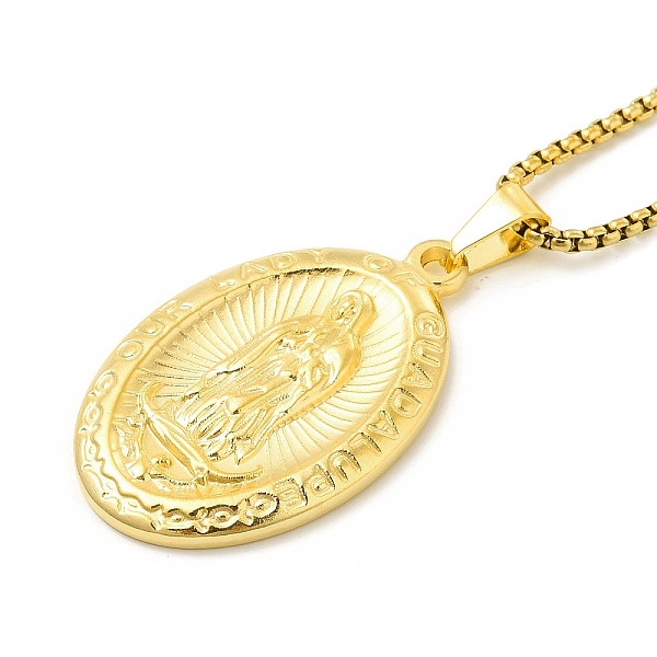 

PandaHall Stainless Steel Virgin Mary Pendant Necklace with Box Chains for Women, Golden, 23.74 inch(60.3cm) Stainless Steel