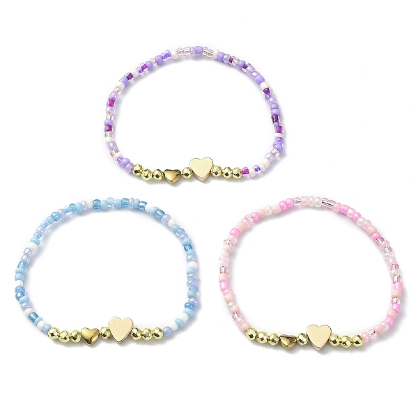 

PandaHall 3Pcs 3 Color Non-magnetic Synthetic Hematite Heart & Glass Seed Beaded Stretch Bracelets Set, Mixed Color, Inner Diameter: 2 inch..., Multicolor