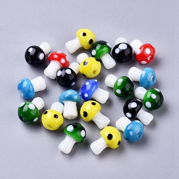 

PandaHall Mushroom Handmade Lampwork Beads, Mixed Color, 16x12mm, Hole: 2mm Lampwork Mushroom Multicolor