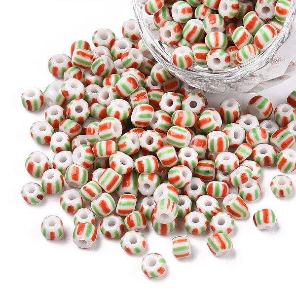 

PandaHall 6/0 Opaque Colours Seep Glass Seed Beads, Round Hole, Round with Stripe Pattern, Dark Orange, 3~4.5x3~4.5mm, Hole: 1.2~1.5mm...