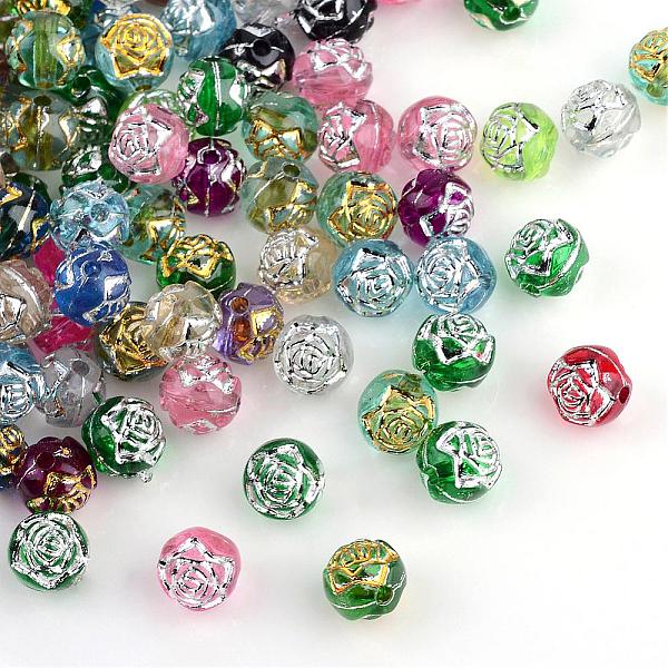 

PandaHall Plating Transparent Acrylic Beads, Metal Enlaced, Round Flower, Mixed Color, 8mm, Hole: 1.5mm, about 1900pcs/500g Acrylic Round..., Multicolor