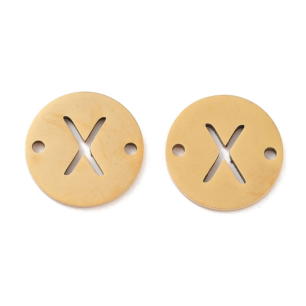 

PandaHall Vacuum Plating 201 Stainless Steel Hollow Flat Round Links, Letter Connector Charms, Real 18K Gold Plated, Letter X, 12x1mm, Hole...