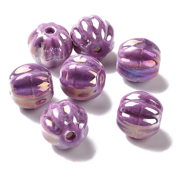 

PandaHall Handmade Pearlized Porcelain Beads, Pearlized, Pumpkin, Purple, 13x12mm, Hole: 2mm Porcelain Pumpkin Purple