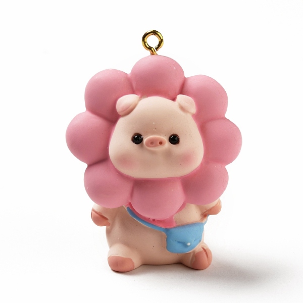 

PandaHall Opaque Resin Big Pendants, with Golden Tone Iron Loops, Pig Charm with Cherry blossoms, Pink, 51x38.5x27mm, Hole: 2.5mm Iron+Resin...