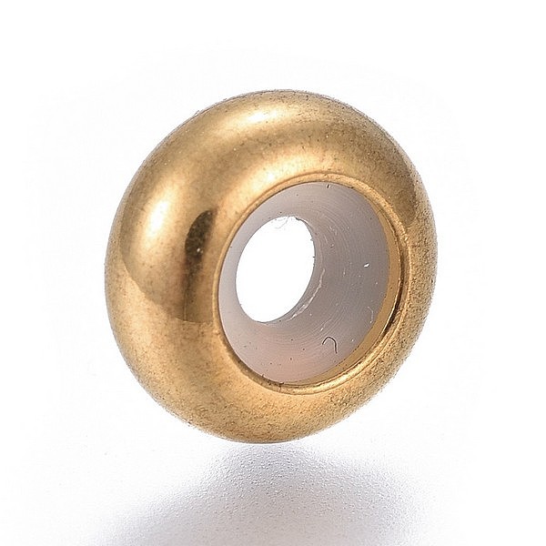 

PandaHall 304 Stainless Steel Beads, with Rubber Inside, Slider Beads, Stopper Beads, Rondelle, Golden, 10x4.5mm, Hole: 5mm, Rubber Hole...