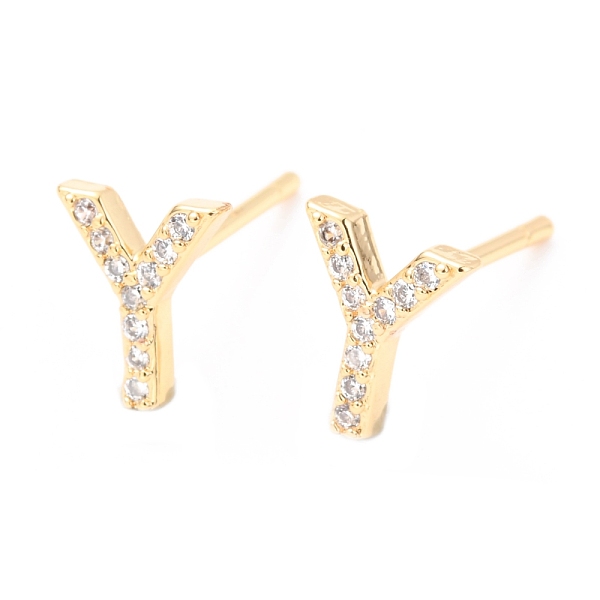 

PandaHall Brass Micro Pave Clear Cubic Zirconia Stud Earrings, Greek Alphabet, Real 18k Gold Plated, Letter.G, 8.5x7x1.8mm, Pin: 0.9mm Cubic...