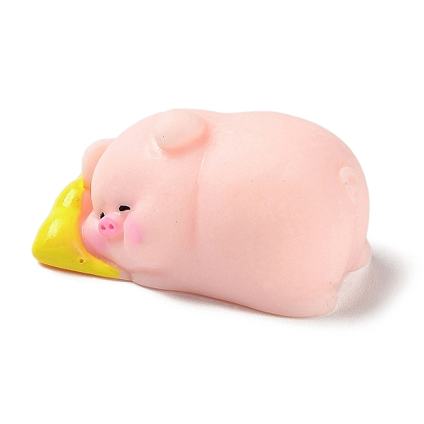 PandaHall Resin Pig Figurines Ornament, for Home Desktop Decoration, Yellow, 37x24x19.5mm Resin Pig Yellow