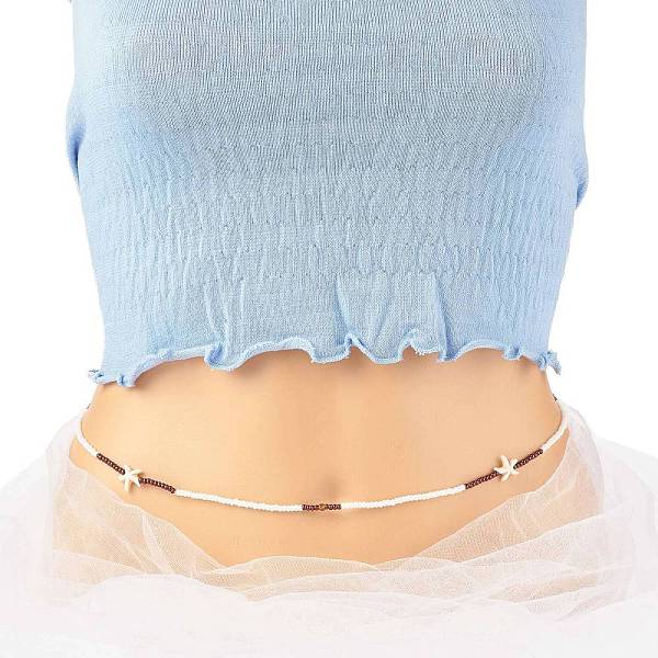 

PandaHall Summer Jewelry Starfish Waist Bead, Glass Seed & Synthetic Turqupise Beaded Body Chains, Bikini Jewelry for Woman, White, 31.50...