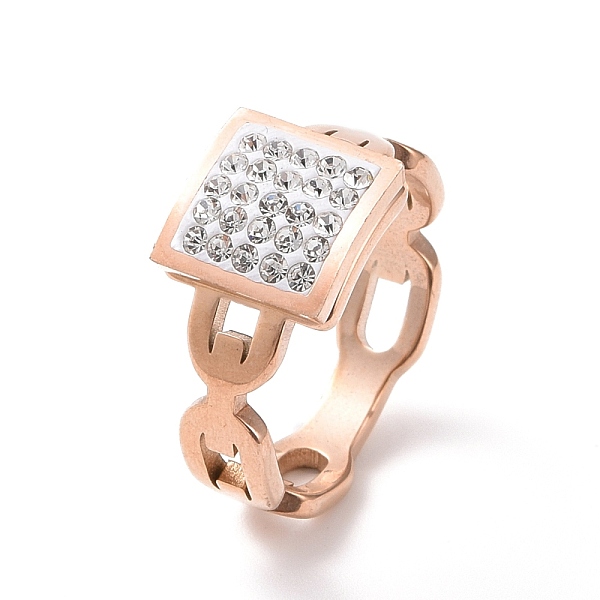 

PandaHall Crystal Rhinestone Rectangle Finger Ring, Ion Plating(IP) 304 Stainless Steel Jewelry for Women, Rose Gold, US Size 6~9..., Clear