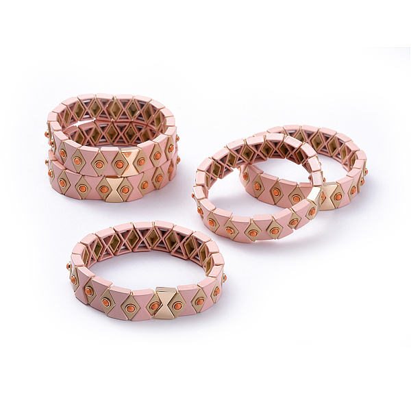 

PandaHall (Jewelry Parties Factory Sale)Tile Elastic Bracelets, Spray Painted Alloy Stretch Bracelets, with Synthetic Gemstone, Hourglass..., Pink