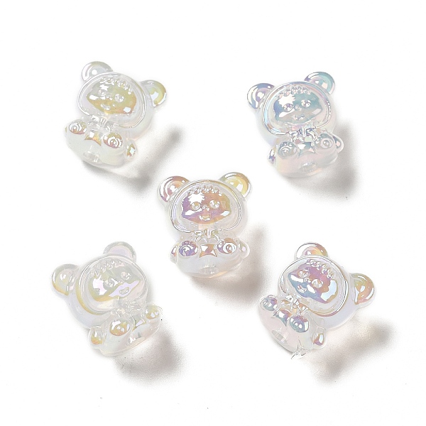 PandaHall UV Plating Rainbow Iridescent Acrylic Beads, Baby Girl with Bear Clothes, Clear, 17.5x16.5x14mm, Hole: 3.5mm Acrylic Human Clear