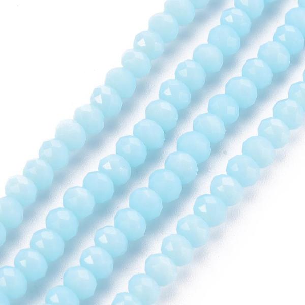 

PandaHall Opaque Solid Color Glass Beads Strands, Faceted, Rondelle, Light Cyan, 4x3mm, Hole: 0.4mm, about 145pcs/strand, 18.9 inch(48cm)...