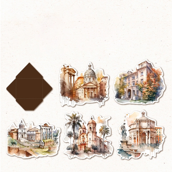 

PandaHall 10Pcs PET Self Adhesive Decorative Stickers, for DIY Scrapbooking, Building, Coconut Brown, 130x130x3mm Paper Building