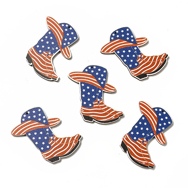 

PandaHall American Flag Theme Single Face Printed Aspen Wood Big Pendants, Boot Charm, Medium Blue, 54x37x2.5mm, Hole: 1.6mm Wood Flag