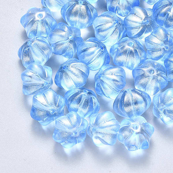 

PandaHall Transparent Spray Painted Glass Beads, with Glitter Powder, Flower, Dodger Blue, 10.5x9.5x8mm, Hole: 1mm Glass Flower Blue