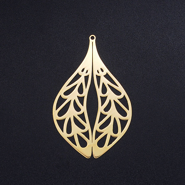

PandaHall 201 Stainless Steel Big Pendants, Double Leaf, Golden, 55x35x1mm, Hole: 1.6mm 201 Stainless Steel Leaf