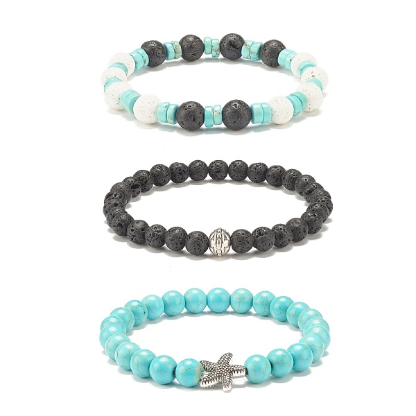 

PandaHall 3Pcs 3 Style Natural & Synthetic Mixed Gemstone Beaded Stretch Bracelets Set with Alloy Starfish for Women, Inner Diameter: 2-1/8...