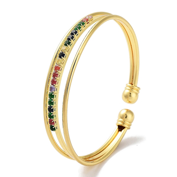 

PandaHall Brass Micro Pave Clear Cubic Zirconia Cuff Bangles, Colorful Glass Bangles for Women, Real 18K Gold Plated, Round, Inner Diameter...
