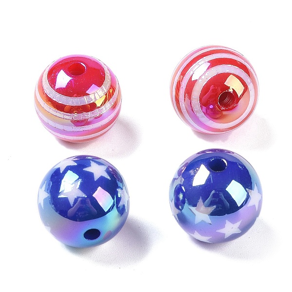 

PandaHall UV Plating Iridescent Acrylic Beads, Round with Stripe/Star, Mixed Color, 15.5mm, Hole: 2.5mm Acrylic Round Multicolor