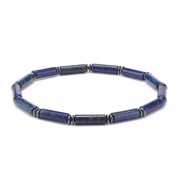 

PandaHall Natural Lapis Lazuli(Dyed) Column & Synthetic Hematite Stretch Bracelet, Gemstone Jewelry for Men Women, Inner Diameter: 2-1/2...
