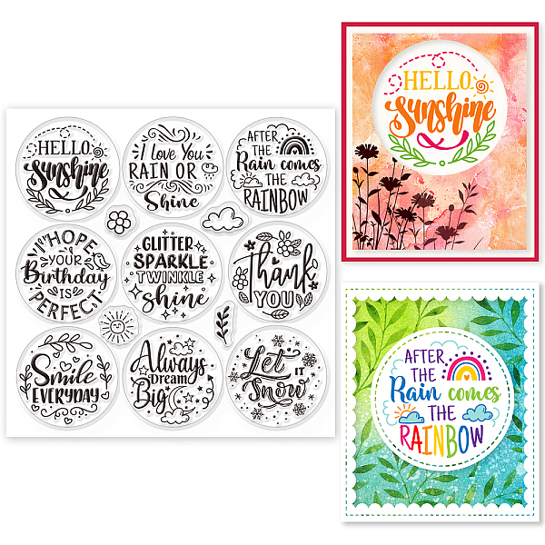 

PandaHall GLOBLELAND Weather Greeting Text Clear Stamps for Card Making Greetings Sun Rainbow Sentiment Word Transparent Silicone Stamps for...