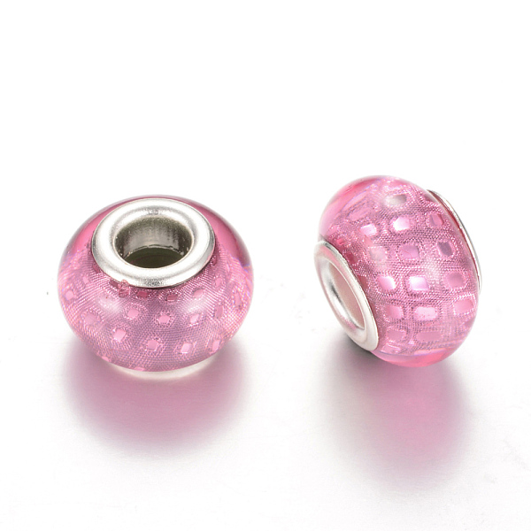 

PandaHall Resin European Beads, Large Hole Beads, with Silver Color Plated Brass Cores, Rondelle, Plum, 14x9~9.5mm, Hole: 5mm Resin+Brass..., Purple