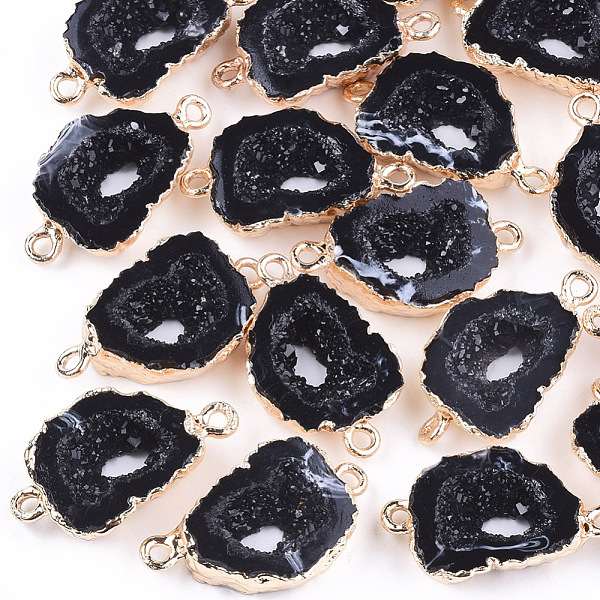 

PandaHall Electroplate Druzy Resin Links connectors, with Iron Findings, Nuggets, Black, 26x15~16x6~7mm, Hole: 1mm Resin Nuggets Black