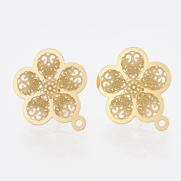 

PandaHall 304 Stainless Steel Stud Earring Findings, with Loop, Flower, Golden, 18x15.5mm, Hole: 1mm, pin: 0.7mm 304 Stainless Steel Flower